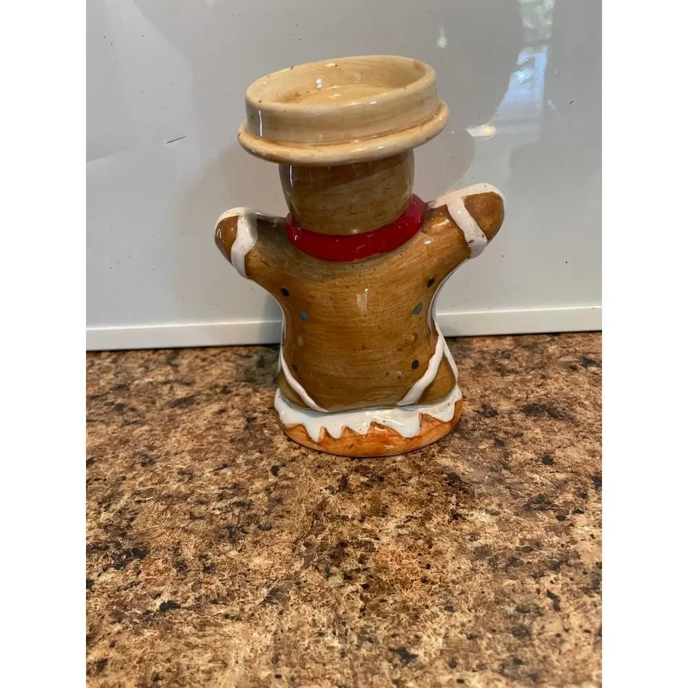 Gingerbread Man Candle Holder Ceramic Holiday Christmas Decor‎ Cute Festive